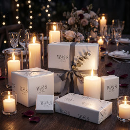 Papel De Presente Casais de noivos com iniciais de marfim elegante