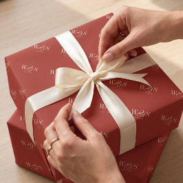 Papel De Presente Casais de noivos rústicos elegantes iniciais