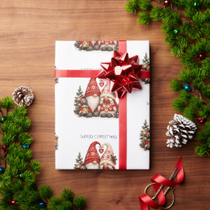 Papel De Presente Casais de Tomte de Natal Escandinavos Padrão Nórdi