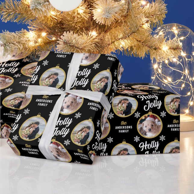 Papel De Presente Casal 2 Fotos Natal preto moderno (Feriados)