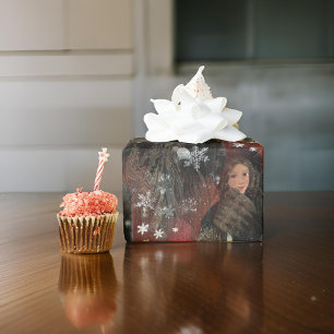 Papel De Presente Casal Clássico Vermelho Flocos de Neve Vintage