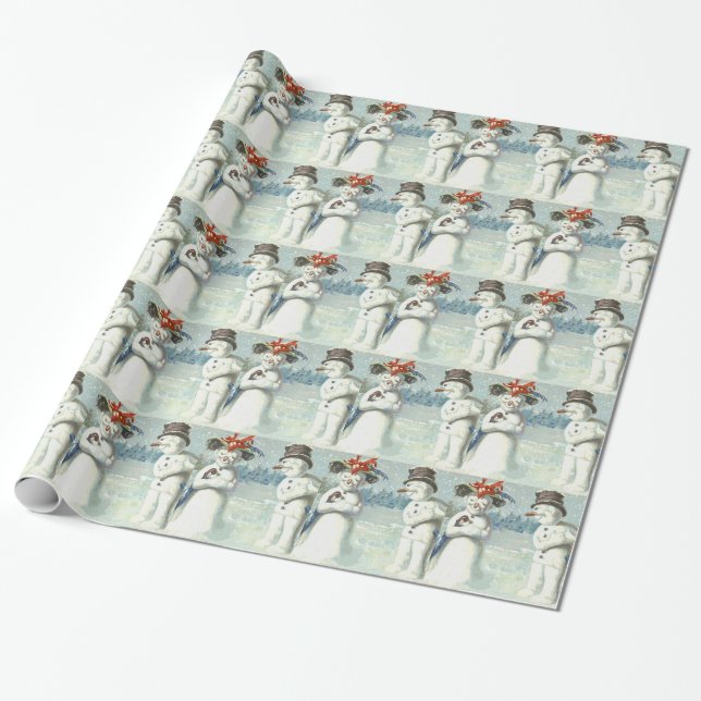 Papel De Presente Casal de Boneco de Neve Campo de Neve de Inverno (Desenrolado)