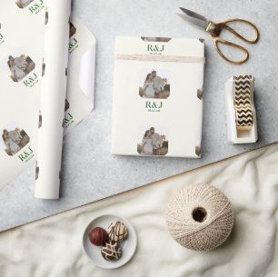 Papel De Presente Casal De Casamento Adicionar Foto Monograma Verde