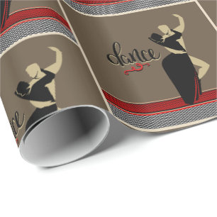 Papel De Presente Casal de Dança de Salão Silhueta Bege Preto