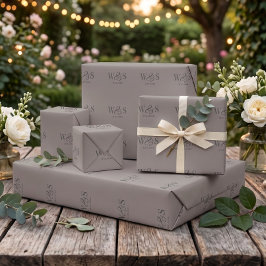 Papel De Presente Casal de noivos inicial Elegante Taupe