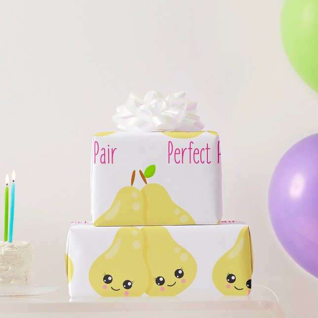 Papel De Presente Casal de Peras Kawaii Par Perfeito Piada Divertida (Criador carregado)
