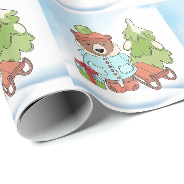 Papel De Presente Casal do Urso de Teddy de Natal com Presente (Ponta do rolo)