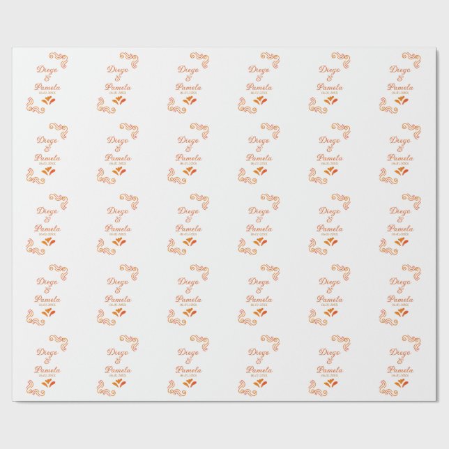 Papel De Presente casal nome de casamento espanhol rústico amarelo l (Aberto)