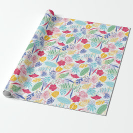 Papel De Presente Casamento Azul Naval Rosa Selvagem Floresta Sempre