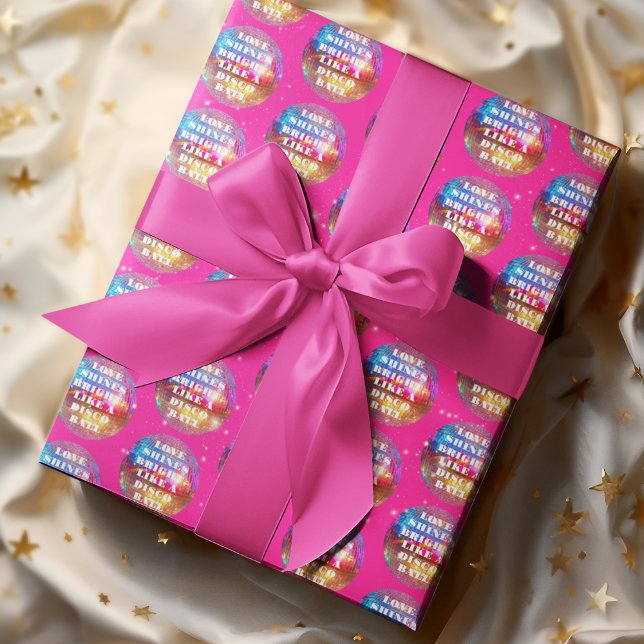 Papel De Presente Casamento Bolas de Discoteca Glitter Rosa Ousado C (Criador carregado)