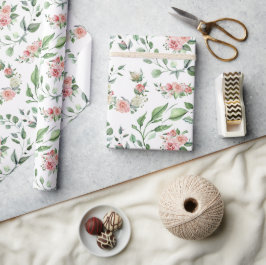 Papel De Presente Casamento Botânico Floral Rosa Elegante