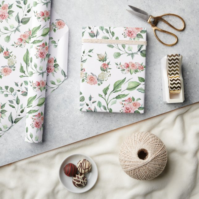 Papel De Presente Casamento Botânico Floral Rosa Elegante (Artesanato)