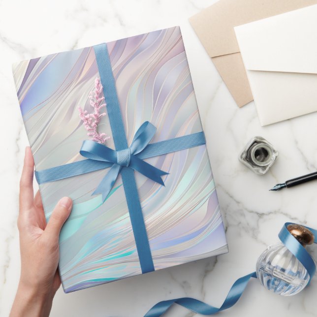 Papel De Presente Casamento Branco de Pérolas Azul Aqua (Presentear)