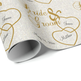 Papel De Presente Casamento Branco Elegante Confetti e Dourada Lette