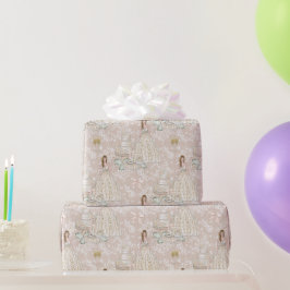 Papel De Presente Casamento Bridal Branco e Dourado