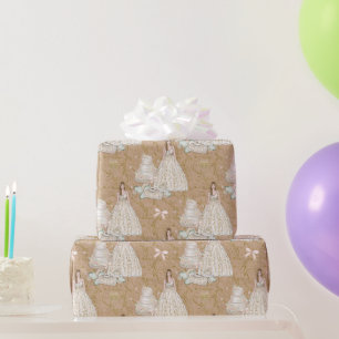 Papel De Presente Casamento Bridal Branco e Dourado 