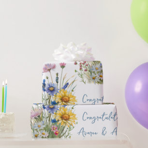 Papel De Presente Casamento/Chá de flores selvagens coloridas