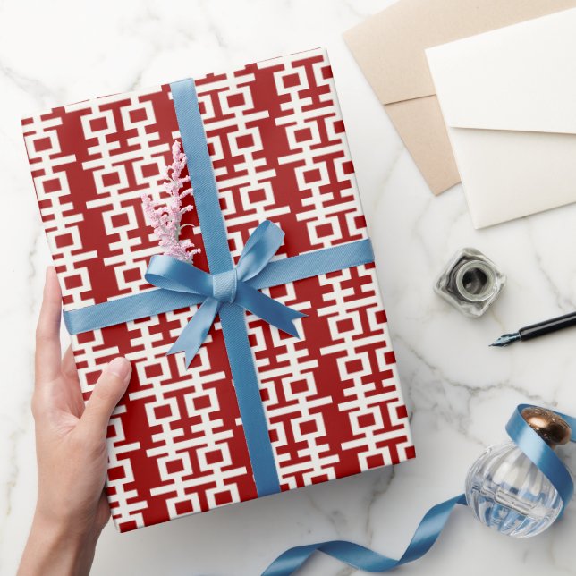 Papel De Presente Casamento Chinês Moderno de Dupla Felicidade Minim (Presentear)