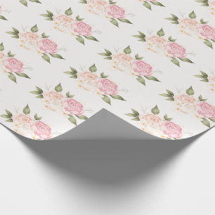 Papel De Presente Casamento com Aquarela Floral Rosa