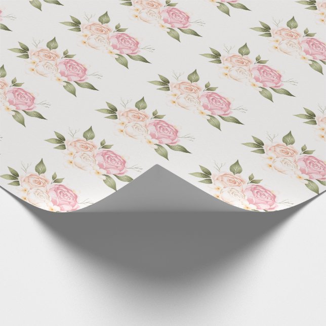Papel De Presente Casamento com Aquarela Floral Rosa (Ponta)