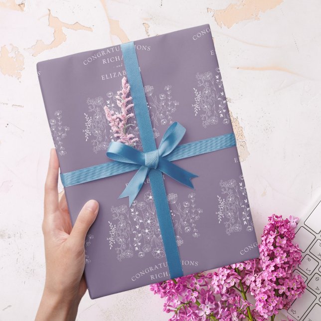 Papel De Presente Casamento com Aquarela Moderna de Flor Silvestre B (Criador carregado)