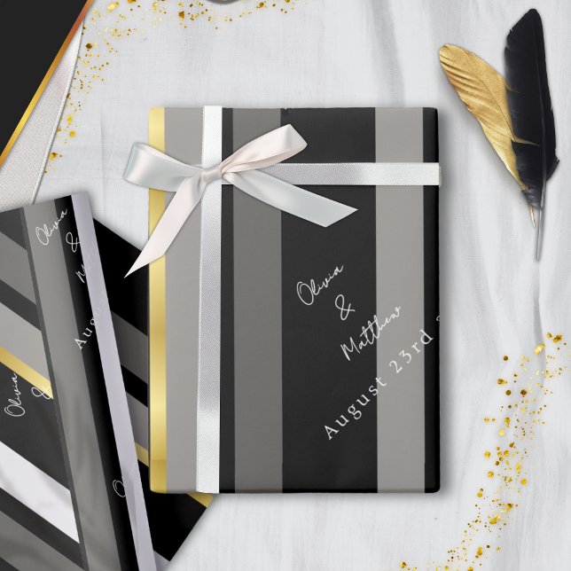 Papel De Presente Casamento com Cinzas Negras Douradas e Elegantes (Criador carregado)