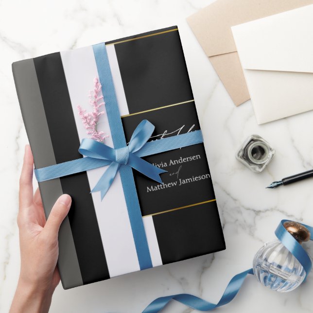 Papel De Presente Casamento com Cinzas Negras Douradas e Elegantes (Presentear)