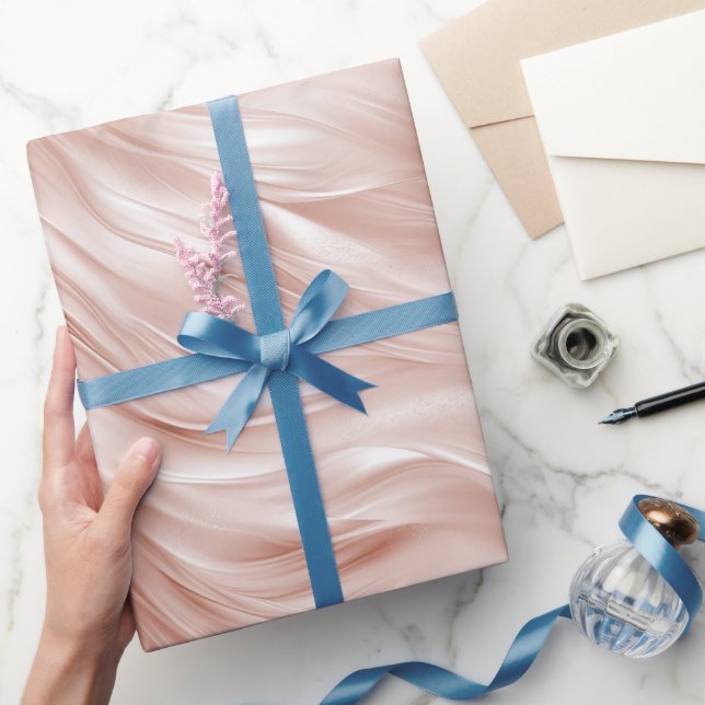 Papel De Presente Casamento com Listras Onduladas Rosa Bege (Presentear)