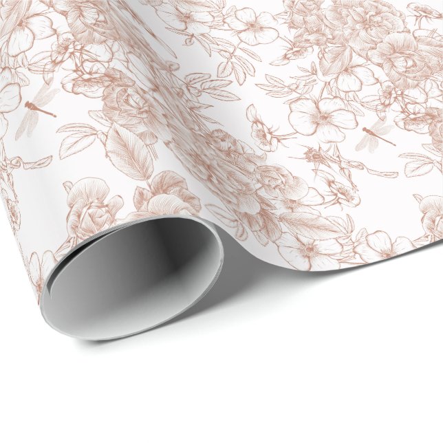 Papel De Presente Casamento com Padrão Toile-De-Jouy  (Ponta do rolo)