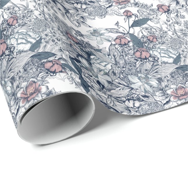 Papel De Presente Casamento com Padrão Toile-De-Jouy  (Ponta do rolo)