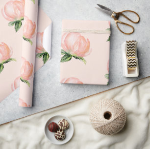 Papel De Presente Casamento De Aquarelas Florais De Pincel Rosa Eleg