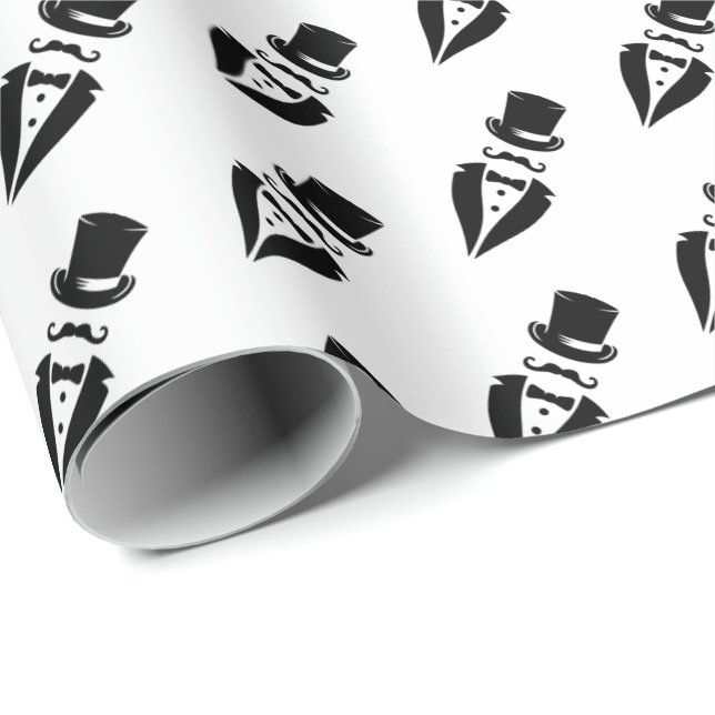 Papel De Presente Casamento de Bigode de Tuxedo com Cartola (Ponta do rolo)