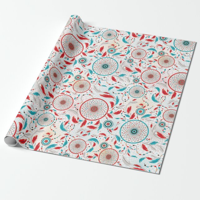 Papel De Presente Casamento de Boho Tribal com Dreamcatcher de penas (Desenrolado)