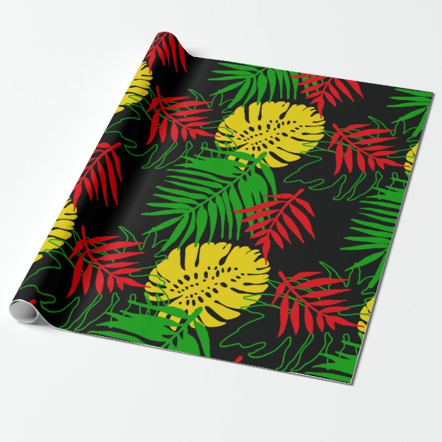 Papel De Presente Casamento de Caribe de Cores de Rasta jamaicana (Desenrolado)