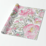 Papel De Presente Casamento de Chá de Aniversário com Cor Floral Ros<br><div class="desc">Bonito padrão floral cor-de-água rosa</div>