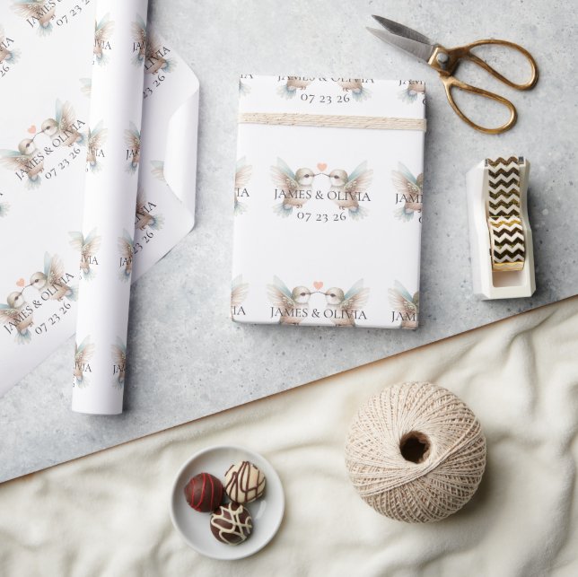 Papel De Presente Casamento de Coração de Hummingbird Adorável Perso (Artesanato)