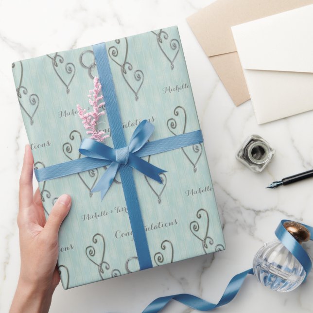 Papel De Presente Casamento de Corações Interligados Personalizados (Presentear)