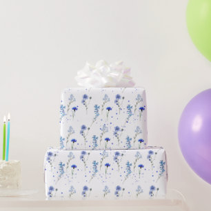 Papel De Presente Casamento de flor selvagem azul-aquarela