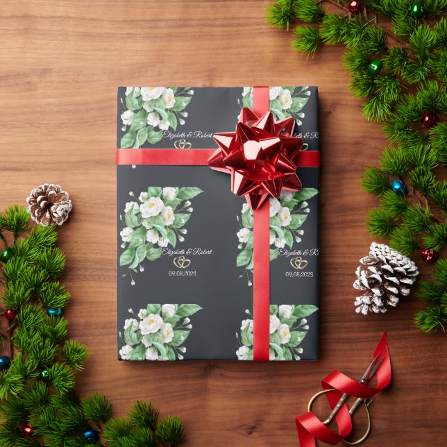 Papel De Presente Casamento de Flores Brancas (Presente de Natal)