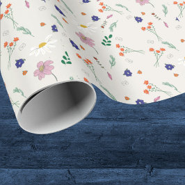 Papel De Presente Casamento de Flores Caprichosas Desenhadas à Mão 