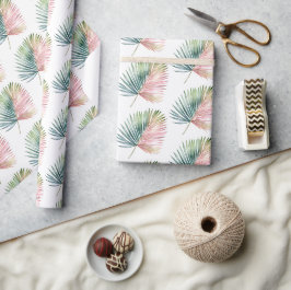 Papel De Presente Casamento de Folha Verde Rosa Tropical