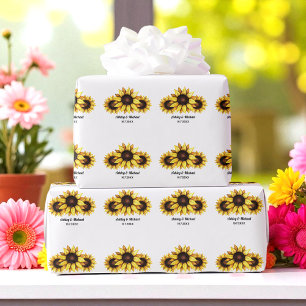 Papel De Presente Casamento de Girassol Floral Amarelo Branco