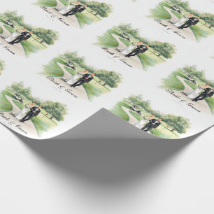 Papel De Presente Casamento de Golfe com Noiva e Noivo no campo