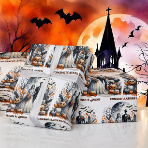 Papel De Presente Casamento de Halloween Personalizar Nomes Noiva e