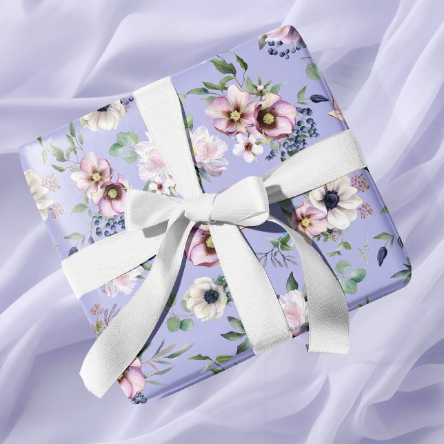 Papel De Presente Casamento de Lavanda de Peony Garden Periwinkle (Peony Garden Periwinkle Lavender Wedding Wrapping Paper)