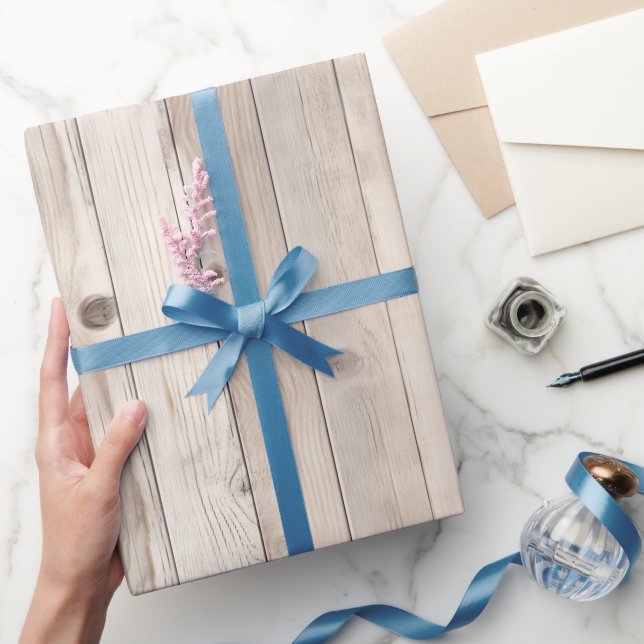 Papel De Presente Casamento de Madeira Branco Creme Falso Rústico (Presentear)