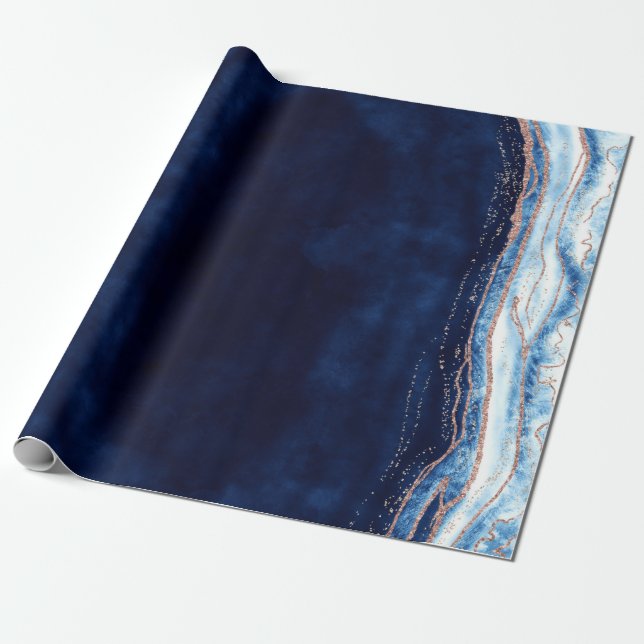 Papel De Presente Casamento de mármore azul-Rosa de Gato-Dourado de  (Desenrolado)