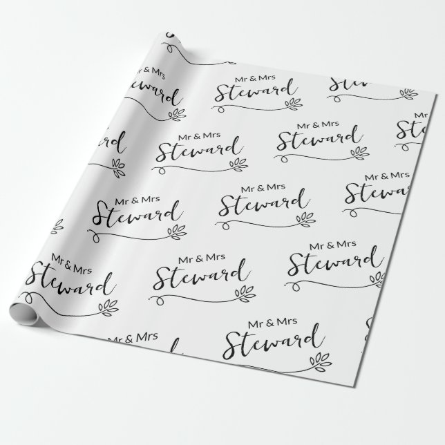 Papel De Presente Casamento de Nome Personalizado Elegante Simples (Desenrolado)