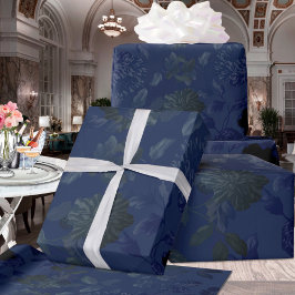 Papel De Presente Casamento de Ombre Floral Azul Preto e Profundo