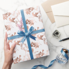 Papel De Presente Casamento de Padrão de Hummingbird Dourado rosa